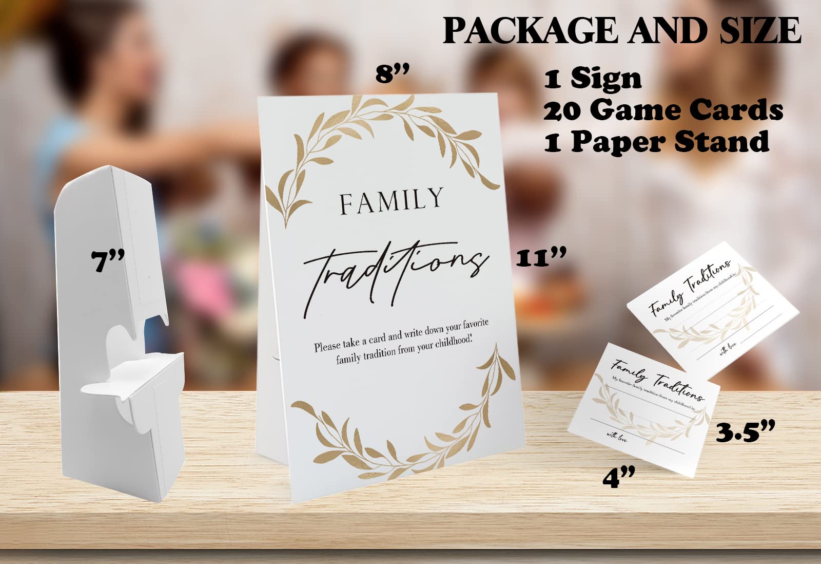 Golden Leaves Theme Favorite Family Traditions Baby Shower Games Set(1 Sign and 20 Cards), Games for Baby Shower, Wedding Shower, Bridal Shower, Game Night, Gender Reveal, Family Day Decorations 21