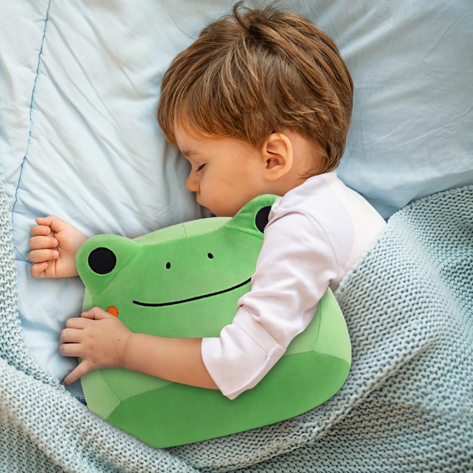 KWQBWQF Cute 3D Green Frog Plush Pillow Toy 12 Inch, Cool Chubby Frog Plushie Room Decor, Soft Stuffed Animals Toy Hugging Plush Gift for Kids