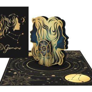 iGifts And Cards Gemini Zodiac Star Sign Birthday 3D Pop Up Greeting Card - Elegant Zodiac Sign Gift, Unique Birthday Present, Astrology Enthusiasts Surprise Celebration, Twin-Themed Party, 5x7