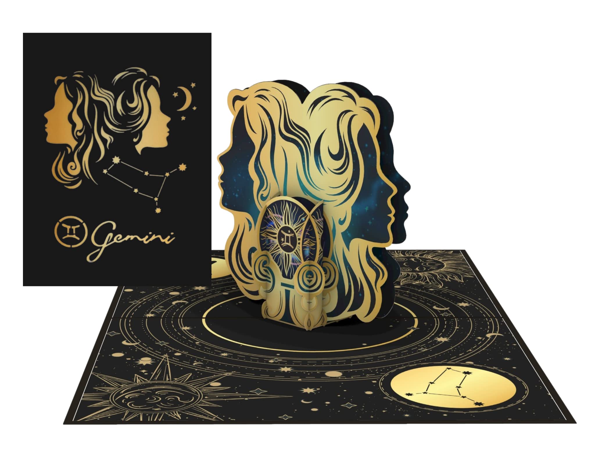 iGifts And Cards Gemini Zodiac Star Sign Birthday 3D Pop Up Greeting Card - Elegant Zodiac Sign Gift, Unique Birthday Present, Astrology Enthusiasts Surprise Celebration, Twin-Themed Party, 5x7