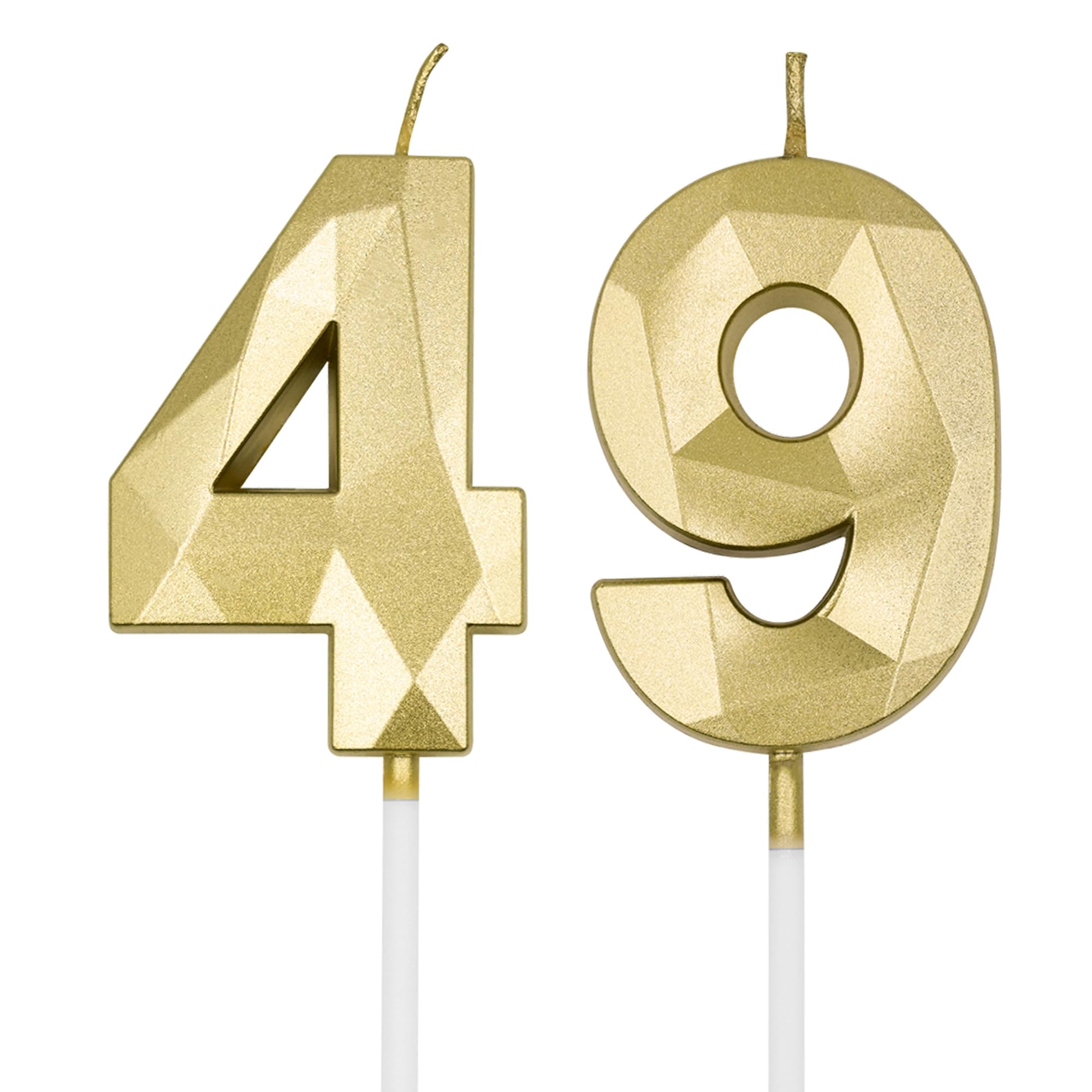 49th & 94th Birthday Candles for Cake, Gold Number 49 94 3D Diamond Shaped Candle Birthday Decorations Party Supplies for Women or Men