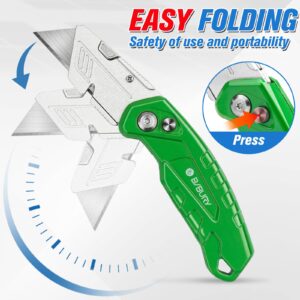 BIBURY Utility Knife 2-Pack, Heavy Duty Folding Box Cutter with Extra 10pcs Replacement SK5 Blades, Pocket Carpet Knife with Quick Change & Safety Lock, Belt Clip