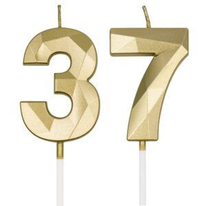 37th & 73rd birthday candles for cake, gold number 37 73 3d diamond shaped candle birthday decorations party supplies for women or men