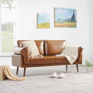 Faux Leather Loveseat Sofa, 57'' Brown Loveseat, Sofa for Small Spaces, 2 Seater Modern Sofa for Living Room, Small Couch for Bedroom,Apartment, Condo, Caramel