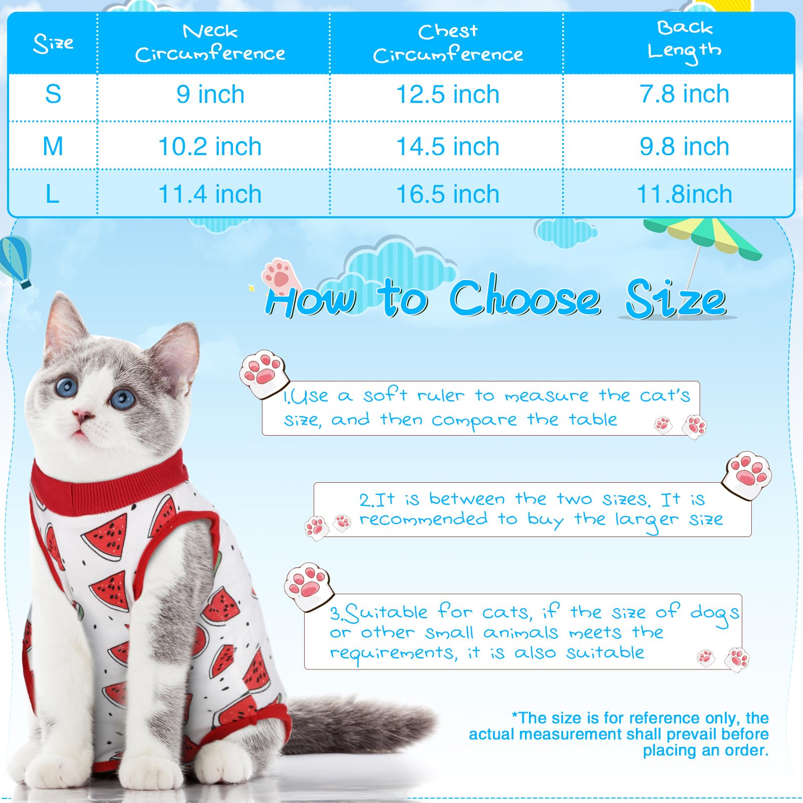 Kacctyen 6 Set Cat Recovery Suit After Surgery Female and Male Cat Surgery Suit Kitten Recovery Suit E Collar Alternative Pajama Cat Clothes for Spay Suit Abdominal Skin Anti Licking(Fruit,Medium)