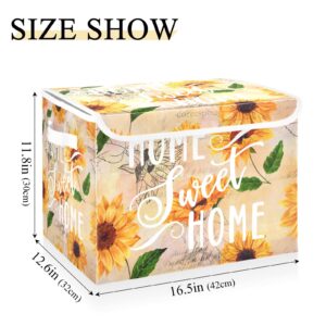 Joisal Sunflowers Sweet Home Collapsible Flip-Top Storage Baskets with Lid, Storage Bins Stackable, Large Bins with Lids for Storage, with Handle and Full Print