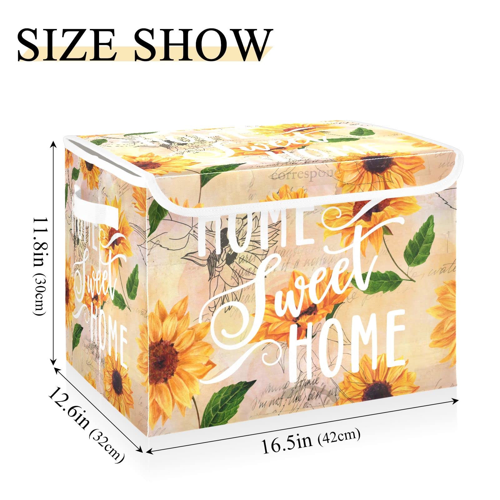 Joisal Sunflowers Sweet Home Collapsible Flip-Top Storage Baskets with Lid, Storage Bins Stackable, Large Bins with Lids for Storage, with Handle and Full Print