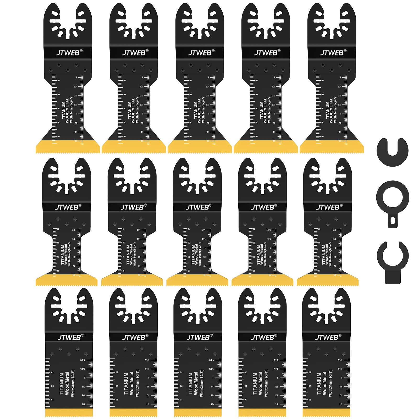 JTWEB 15PCS Titanium Oscillating Saw Blades, Multitool Blades Oscillating Tool Blade Metal Cutting for Wood Nails, Screws, Plastic, Multi Tool Blades Kits for Milwaukee Bosch Ryobi