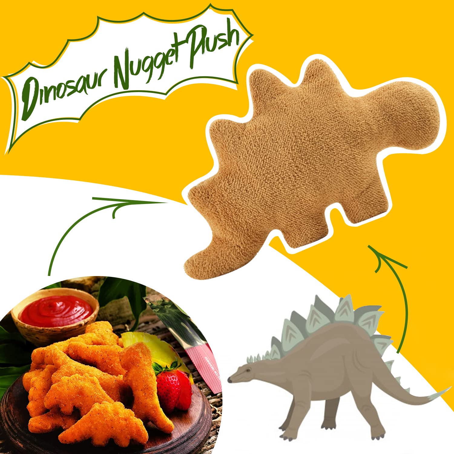 LANARP Dino Nugget Pillow,Dino Chicken Nugget Plush,Soft Dinosaur Chicken Nuggets Pillow for Birthday Decorations, Stuffed Animal Plush Toy (Stegosaurus + Brontosaurus)