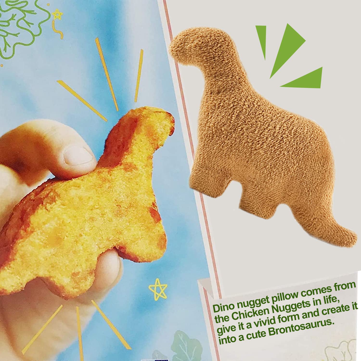 LANARP Dino Nugget Pillow,Dino Chicken Nugget Plush,Soft Dinosaur Chicken Nuggets Pillow for Birthday Decorations, Stuffed Animal Plush Toy (Stegosaurus + Brontosaurus)