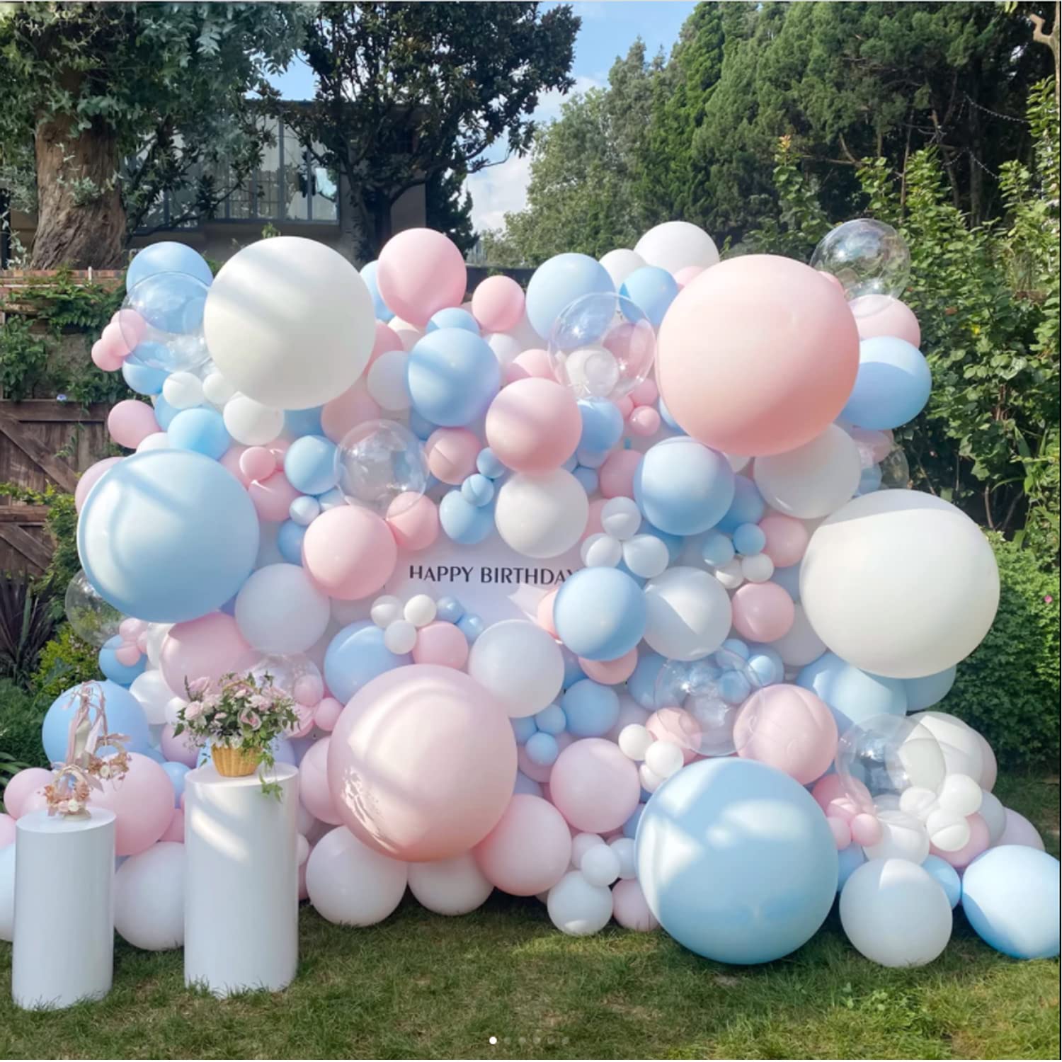 Pink and Blue Latex Balloons, 50 Pack 12 inch Pink Blue White Party Balloons with 33ft Ribbon for Gender Reveal Baby Shower Birthday Bridal Shower Wedding Party Decorations Supplies