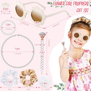 Tigeen 32 Pcs Flower Girl Gifts Set Flower Girl Proposal Flower Girl Gift Box Will You Be My Flower Girl Round Glasses Necklace Pearl Bracelet Diamond Pen Hair Scrunchies Rose for Bride Wedding Party