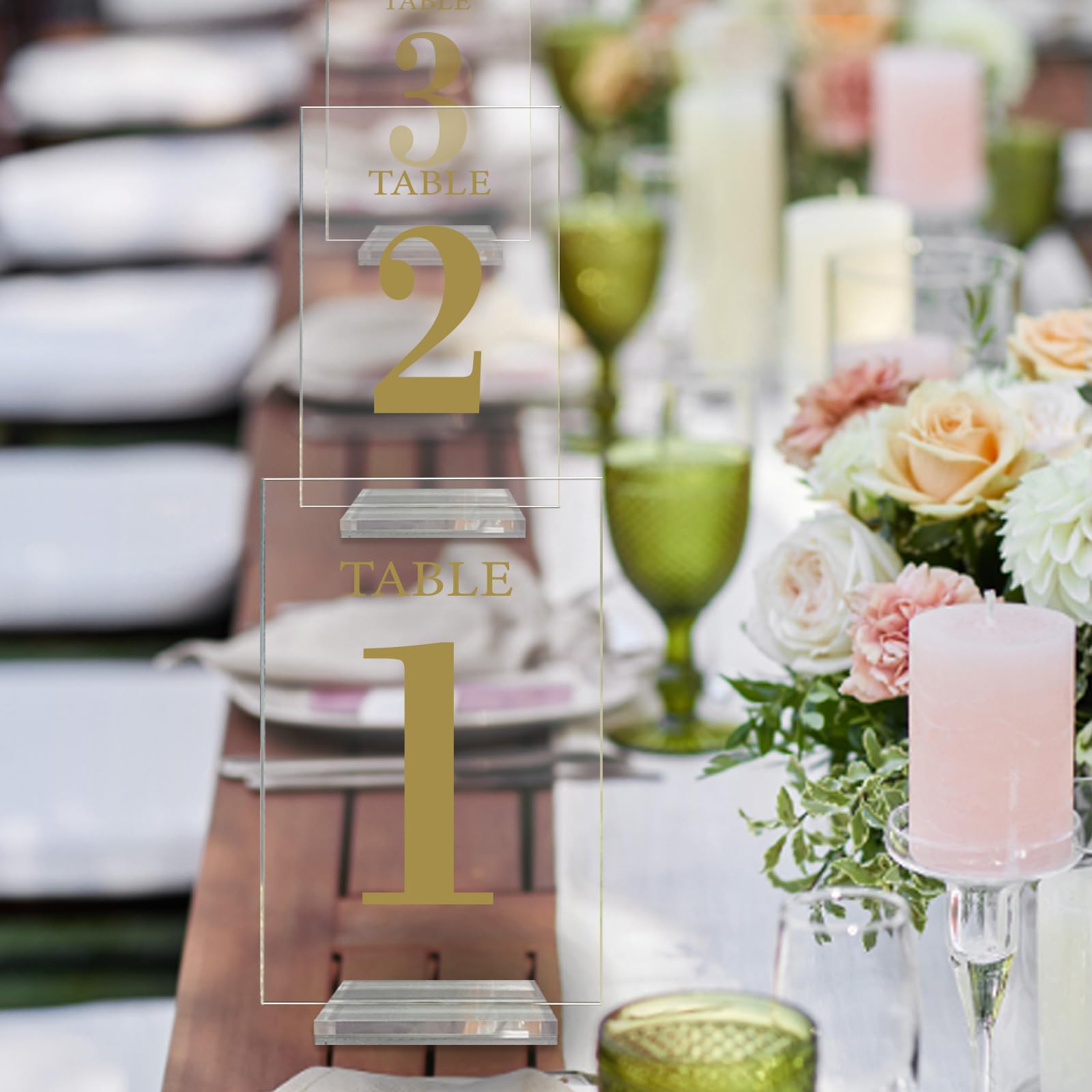 Acrylic Wedding Table Numbers 1-20 with Removable Base 6×4x1/8 Elegant Table Number Holders for Weddings Meeting, Events, Birthdays, and Anniversaries