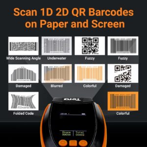 Tera Barcode Scanner Wireless with Screen: Pro Version 1D 2D QR with Setting Keypad Charging Cradle Works with Bluetooth 2.4G Wireless USB Wired Handheld Bar Code Reader HW0009