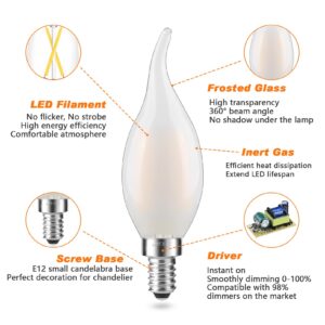 AIELIT Frosted E12 LED Candelabra Bulb, 2 Watt(25W Equivalent), Soft Warm 2700K, Dimmable CA10 Flame Tip LED Light Bulbs for Pendant Chandelier Ceiling Fans, 4-Pack