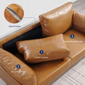 Faux Leather Loveseat Sofa, 57'' Brown Loveseat, Sofa for Small Spaces, 2 Seater Modern Sofa for Living Room, Small Couch for Bedroom,Apartment, Condo, Caramel