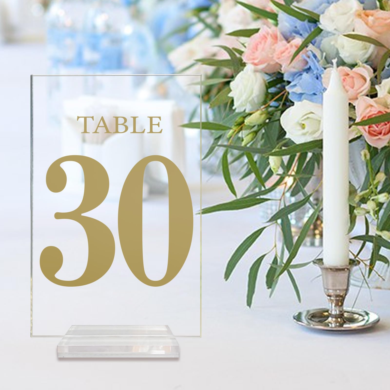 Acrylic Wedding Table Numbers 1-20 with Removable Base 6×4x1/8 Elegant Table Number Holders for Weddings Meeting, Events, Birthdays, and Anniversaries