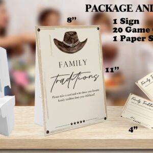 Cowboy Theme Favorite Family Traditions Baby Shower Games Set(1 Sign and 20 Cards), Games for Baby Shower, Wedding Shower, Bridal Shower, Game Night, Gender Reveal Party, Family Day Decorations 04