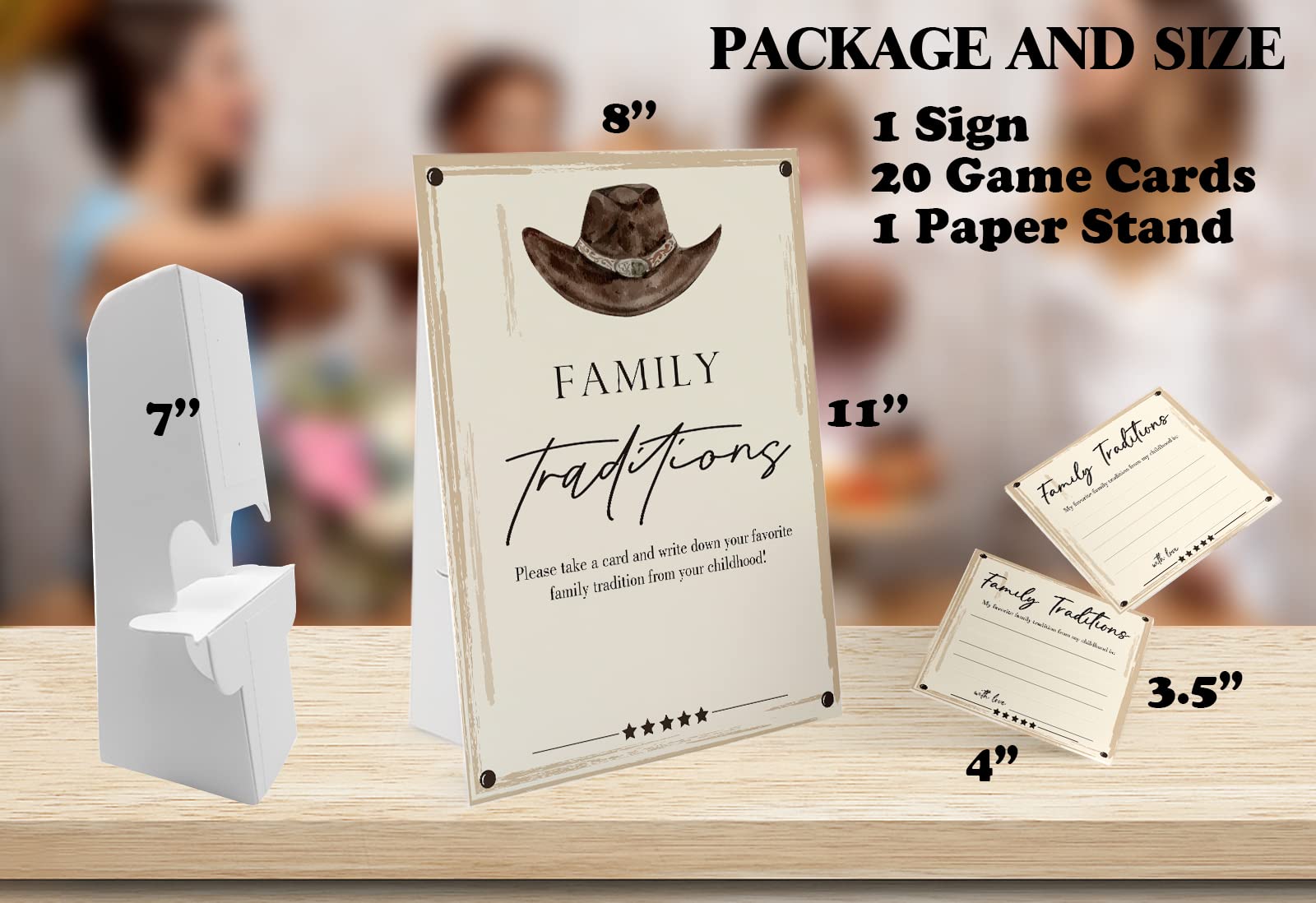 Cowboy Theme Favorite Family Traditions Baby Shower Games Set(1 Sign and 20 Cards), Games for Baby Shower, Wedding Shower, Bridal Shower, Game Night, Gender Reveal Party, Family Day Decorations 04