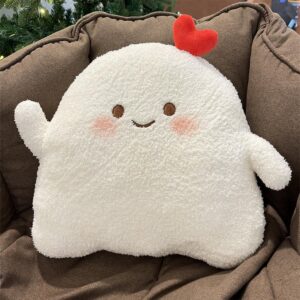 ARELUX Cute Ghost Plush Pillow,Soft White Heart Ghost Stuffed Animals Snowman Plushies Kawaii Doll Toy Funny Room Decor Gift for Girls Boys Birthday,Halloween,Christmas