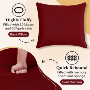 cozyide Outdoor Deep Seat Patio Cushions Set, Waterproof Outdoor Chair Cushions Set, Memory Foam Patio Furniture Cushions 24" x 24", Includes Seat Cushion & Back Pillow, Burgundy