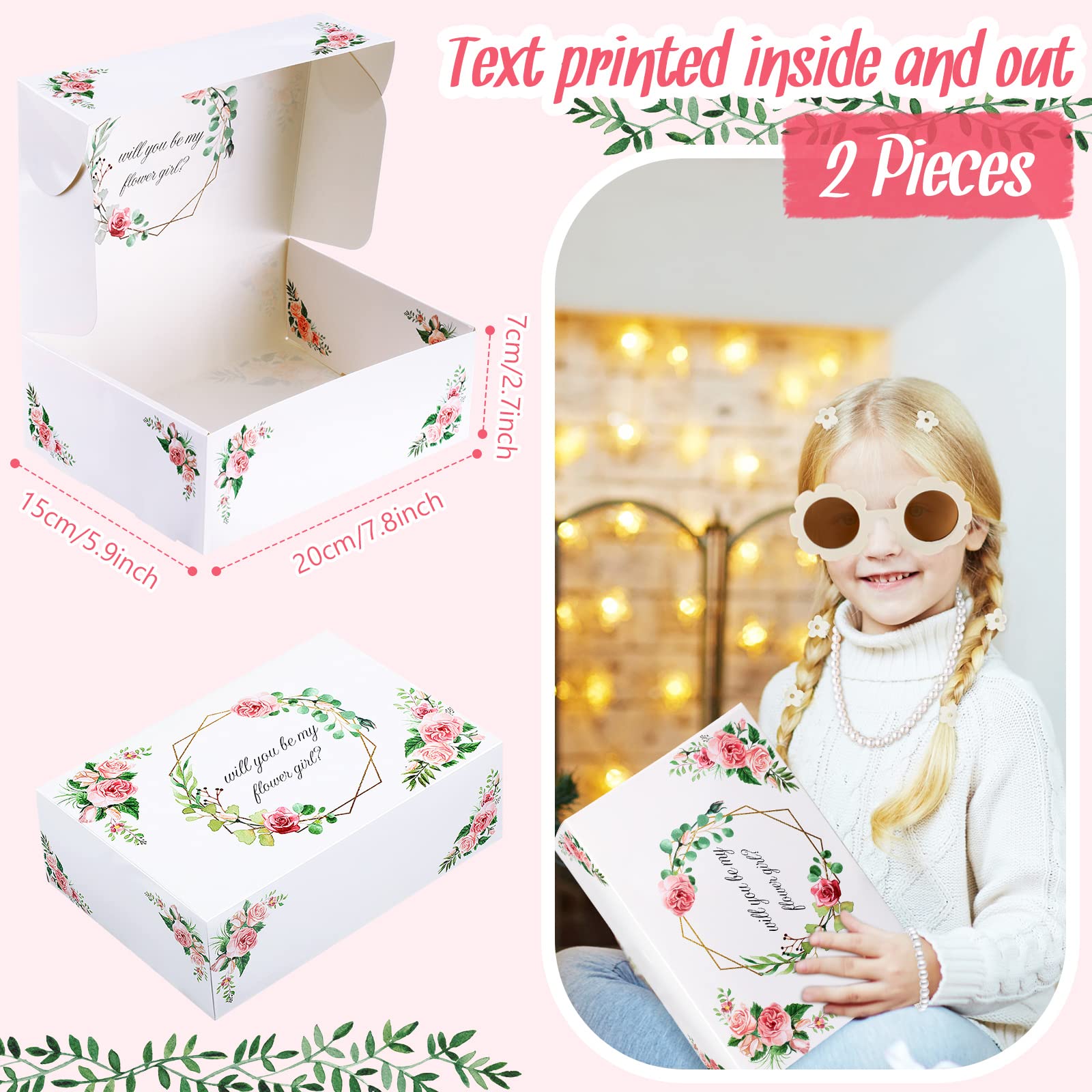 Tigeen 32 Pcs Flower Girl Gifts Set Flower Girl Proposal Flower Girl Gift Box Will You Be My Flower Girl Round Glasses Necklace Pearl Bracelet Diamond Pen Hair Scrunchies Rose for Bride Wedding Party