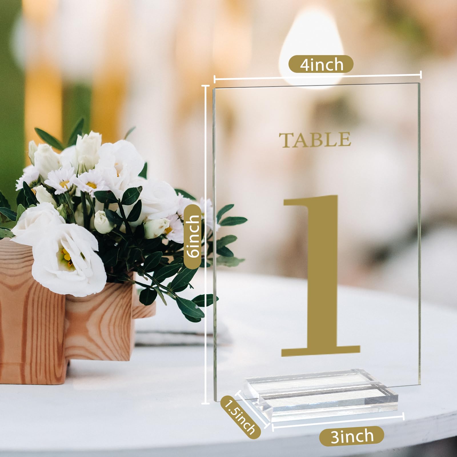 Acrylic Wedding Table Numbers 1-20 with Removable Base 6×4x1/8 Elegant Table Number Holders for Weddings Meeting, Events, Birthdays, and Anniversaries