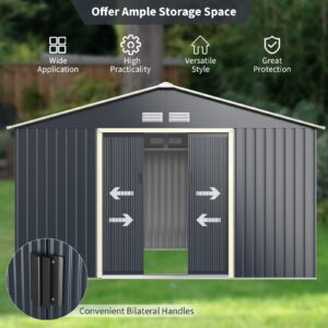 IRONMAX 11x8 FT Outdoor Storage Shed, Galvanized Steel Garden Shed w/Double Sliding Doors & Air Vent for Lawnmower Tool Bike, Heavy Duty Tool Storage House for Backyard Patio Lawn