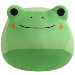 kwqbwqf cute 3d green frog plush pillow toy 12 inch, cool chubby frog plushie room decor, soft stuffed animals toy hugging plush gift for kids