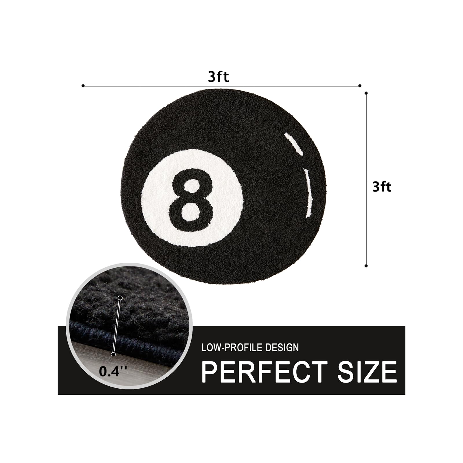 Estmy Black 8 Ball Rug, Cute Unique Cool Fun 3ft Round Area Rugs for Bedroom Bathroom Living Room Dorm Non Slip Washable Funky Aesthetic Bedroom Accent Floor Carpet, Funny Gift for Billiards Lovers