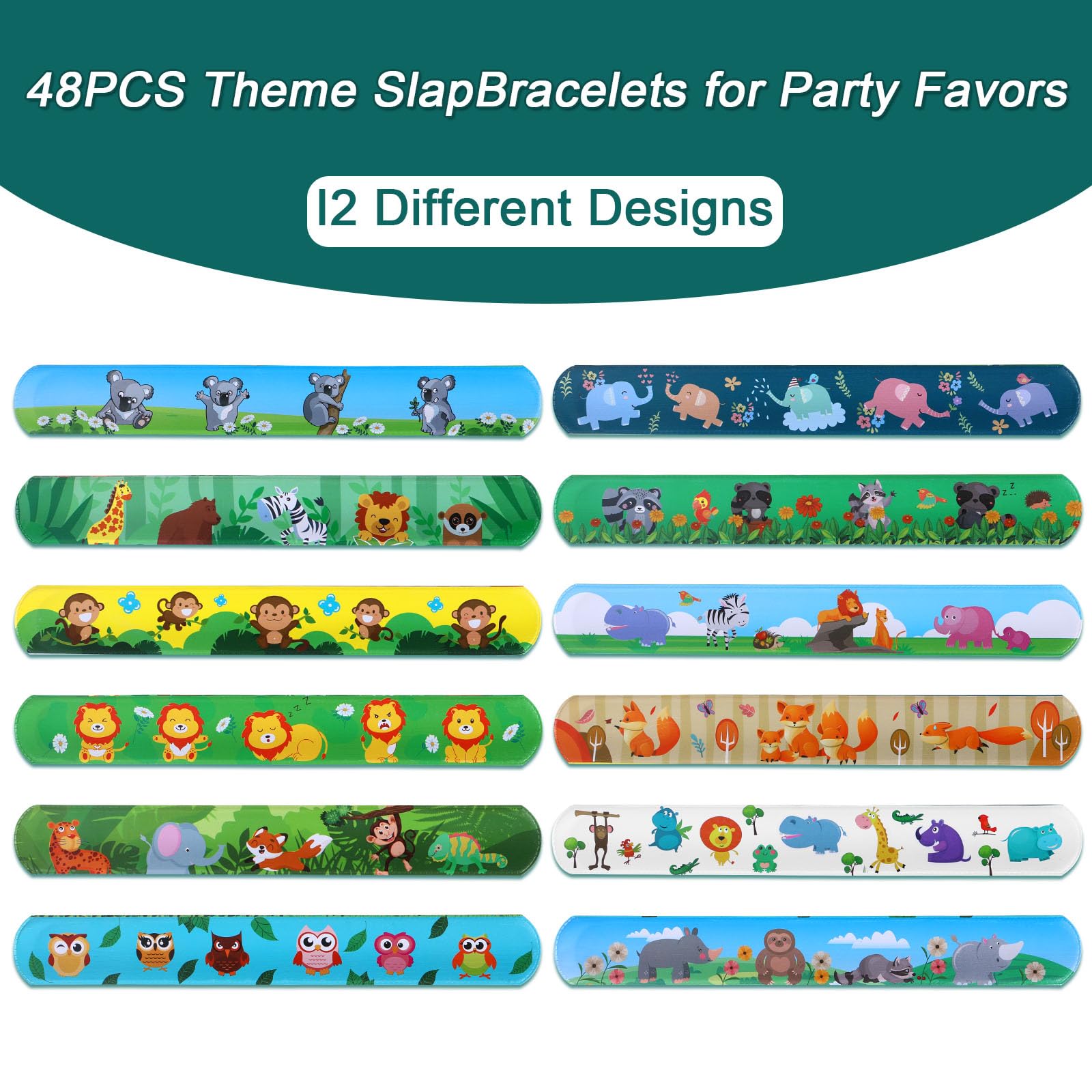 48 PCS Slap Bracelets Wristbands for Jungle Safari Party Favors, Safari and Jungle Theme Party Decoration Tools