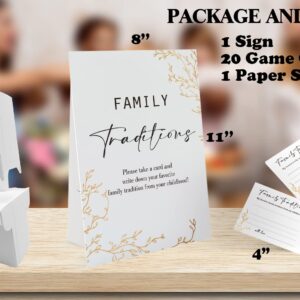 Golden Theme Favorite Family Traditions Baby Shower Games Set(1 Sign and 20 Cards), Games for Baby Shower, Wedding Shower, Bridal Shower, Game Night, Gender Reveal Party, Family Day Decorations 20