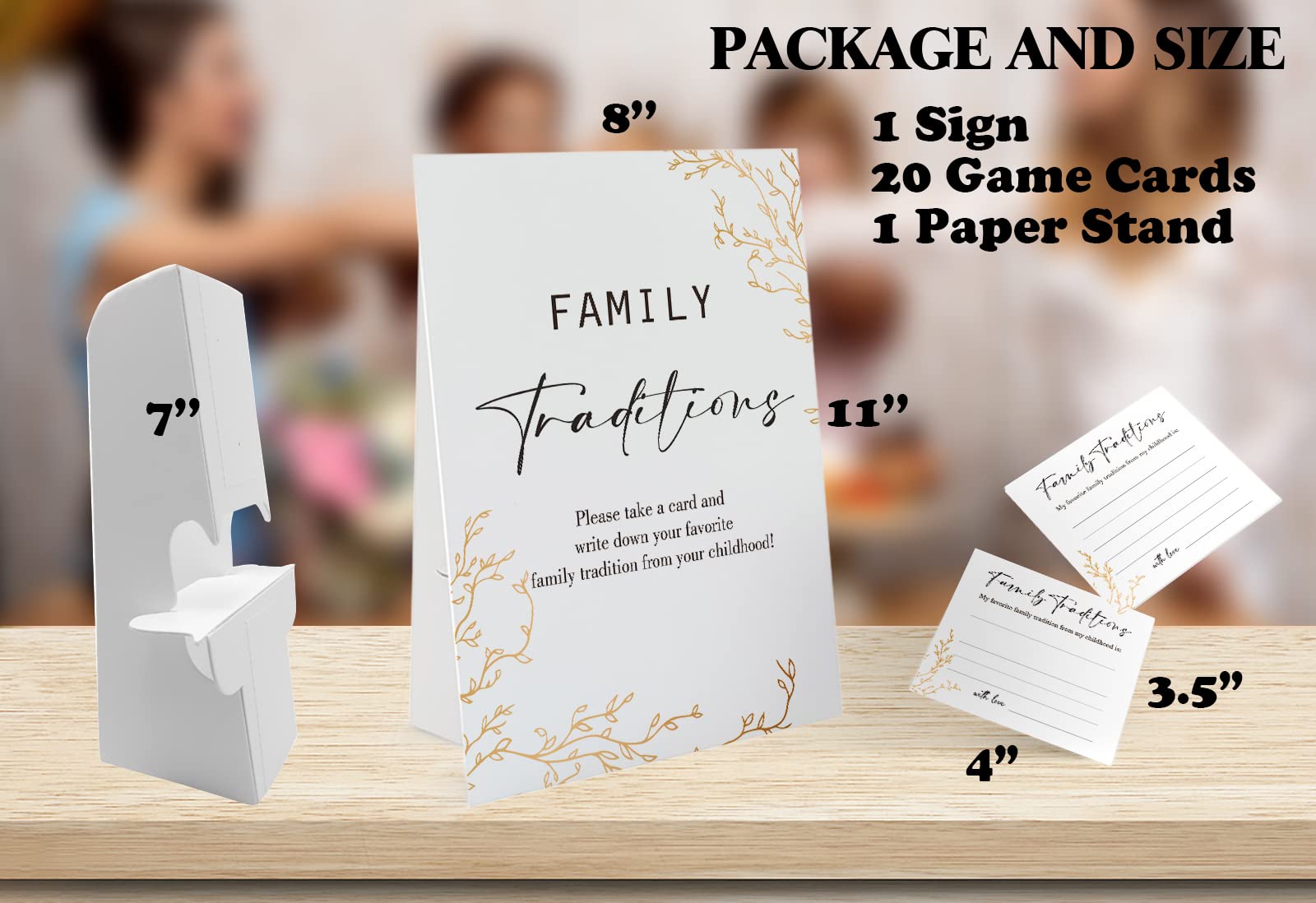 Golden Theme Favorite Family Traditions Baby Shower Games Set(1 Sign and 20 Cards), Games for Baby Shower, Wedding Shower, Bridal Shower, Game Night, Gender Reveal Party, Family Day Decorations 20