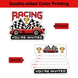 REWIDPARTY Race Car Party Invitations with Envelopes & Stickers（Set of 15） Red Racing Shaped Fill-in Invitations Car Racing Birthday Party Invite Cards Race Car Party Supplies for Kids Teens Adults