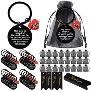 sureio 72 pcs nurse gift include 24 nurse keychain with 24 tassel organza bag and 24 tag thank you gifts for party(black,classic style)