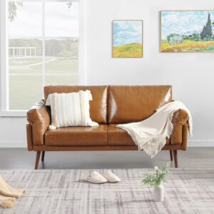 Faux Leather Loveseat Sofa, 57'' Brown Loveseat, Sofa for Small Spaces, 2 Seater Modern Sofa for Living Room, Small Couch for Bedroom,Apartment, Condo, Caramel