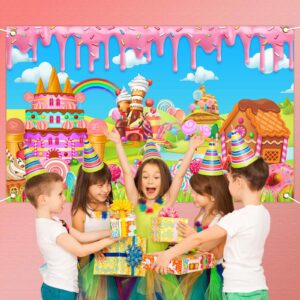 Avezano Candyland Banner Backdrop Sweet Donut Candy Background for Birthday Party Decoration Rainbow Candytown Baby Shower Photo Booth Banner, 70.8x43.3inch