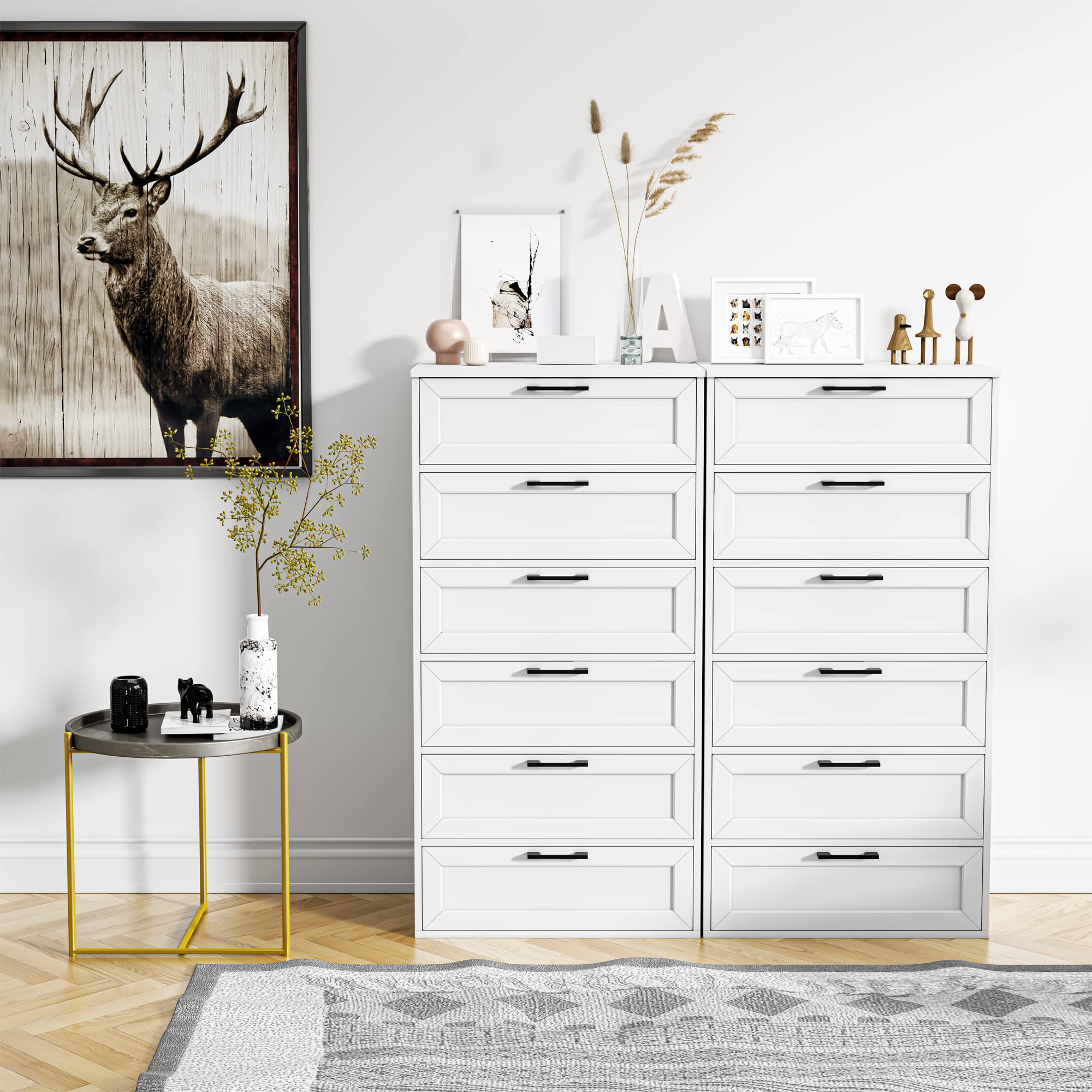 BOTLOG White 6 Drawer Dresser, Dresser for Bedroom with Trapezoidal Design, Chest of Drawers for Bedroom, Wood Tall Dresser for Closet with Large Organizer for Living Room, Hallway, Entryway, White