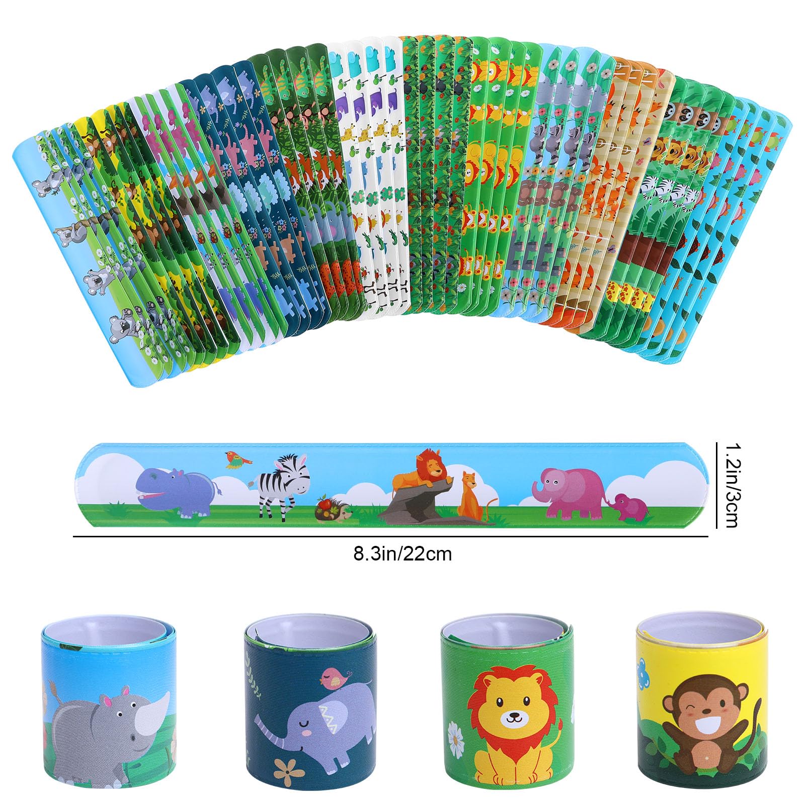 48 PCS Slap Bracelets Wristbands for Jungle Safari Party Favors, Safari and Jungle Theme Party Decoration Tools