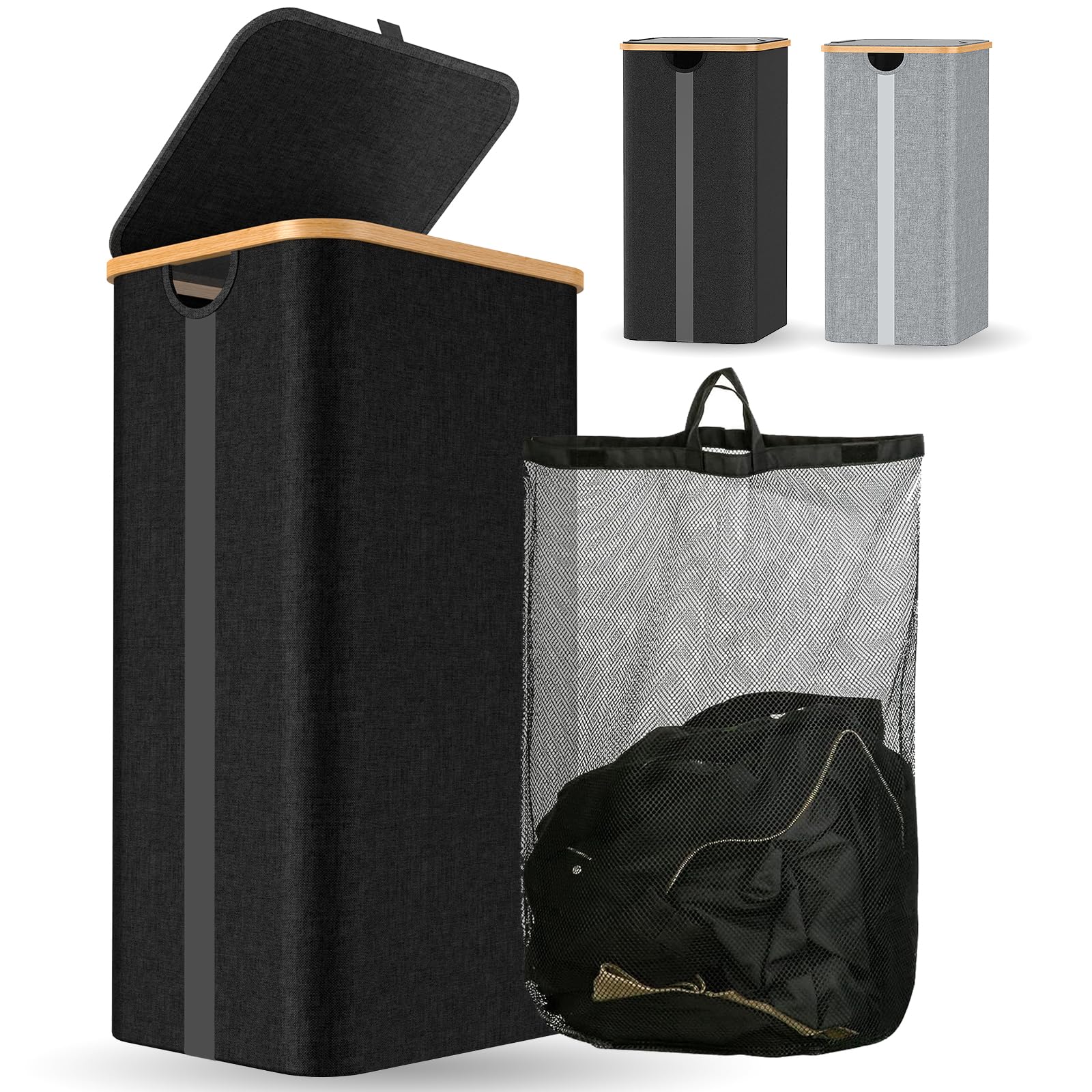 Laundry Hamper with Lid - Large Laundry Basket… (Black, 110L)