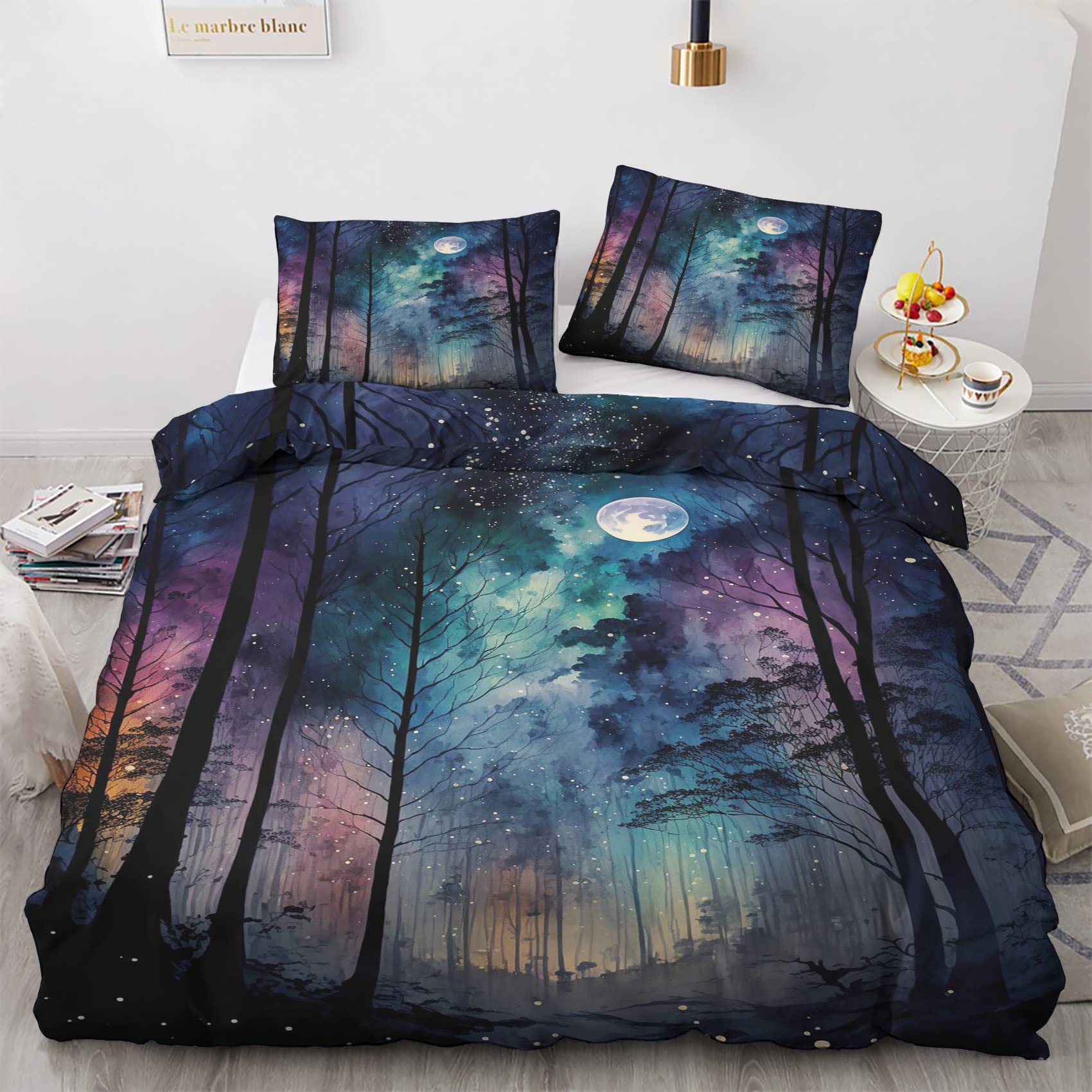 zcwl Fantasy Forest Duvet Cover Queen Size | Mystical Woodland Bedding Set | 3 Piece | Soft Microfiber Patterned Comforter Cover with Zipper Ties & 2 Pillowcases | Fantasy Bedroom & Room Decor