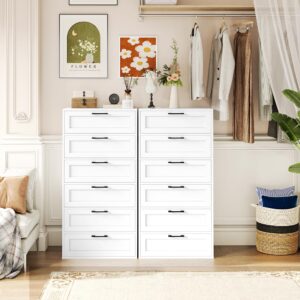 BOTLOG White 6 Drawer Dresser, Dresser for Bedroom with Trapezoidal Design, Chest of Drawers for Bedroom, Wood Tall Dresser for Closet with Large Organizer for Living Room, Hallway, Entryway, White