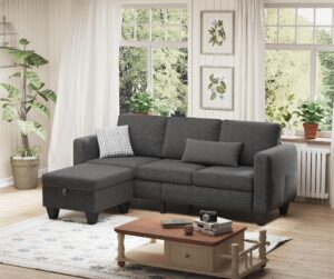 youmumeub sectional sofa couch, convertible l shaped couches with ottoman, dark grey modern small modular sofas for living room, apartment small space