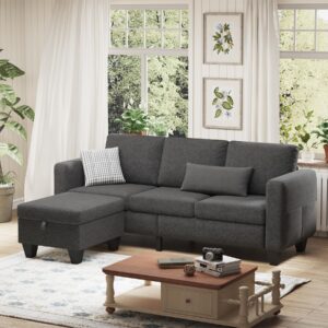 Youmumeub Sectional Sofa Couch, Convertible L Shaped Couches with Ottoman, Dark Grey Modern Small Modular Sofas for Living Room, Apartment Small Space