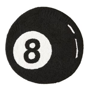 Estmy Black 8 Ball Rug, Cute Unique Cool Fun 3ft Round Area Rugs for Bedroom Bathroom Living Room Dorm Non Slip Washable Funky Aesthetic Bedroom Accent Floor Carpet, Funny Gift for Billiards Lovers