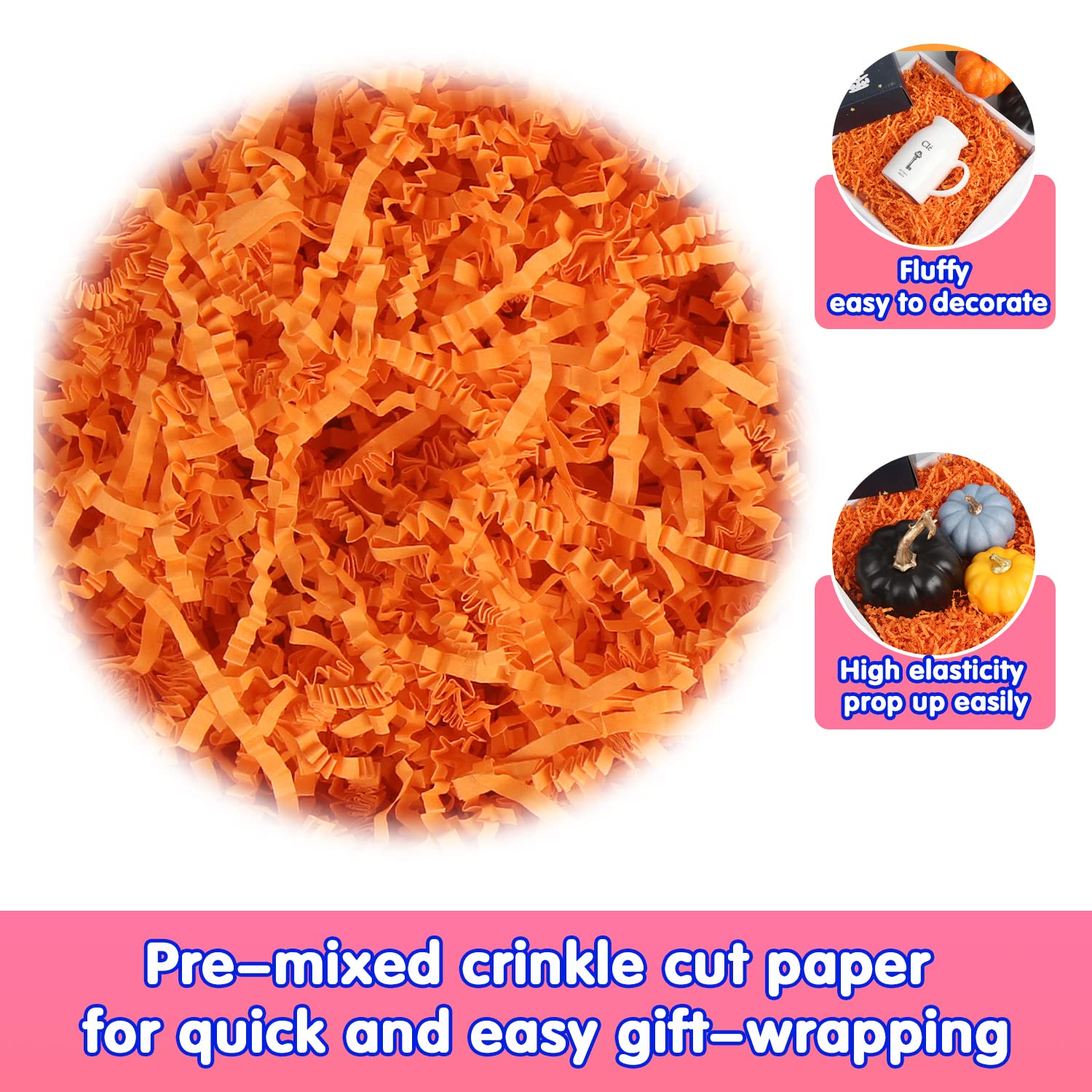 LOMIMOS 450g/1LB Halloween Raffia Paper, Black Orange Shred with Pumpkin Confetti Sprinkle for Gift Wrapping Craft DIY Packaging Filling Party Decoration