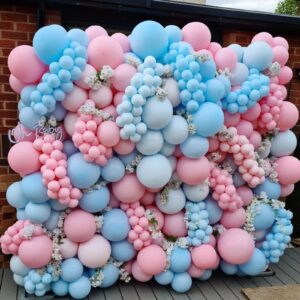 Pink and Blue Latex Balloons, 50 Pack 12 inch Pink Blue White Party Balloons with 33ft Ribbon for Gender Reveal Baby Shower Birthday Bridal Shower Wedding Party Decorations Supplies