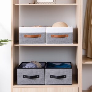 YheenLf Clothing Storage Bins, Closet Bin with Handles, Foldable Storage Baskets, Fabric Containers Storage Boxes for Organizing Shelves, Medium, 4 Pack, White and Grey