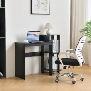 ROCKPOINT Efficient Small Black Computer Desk with Slot and Printer Shelves, for Small Home Office Bedroom, Homework and School Studying Writing Desk for Student with IPAD Slot, Laptop Desk