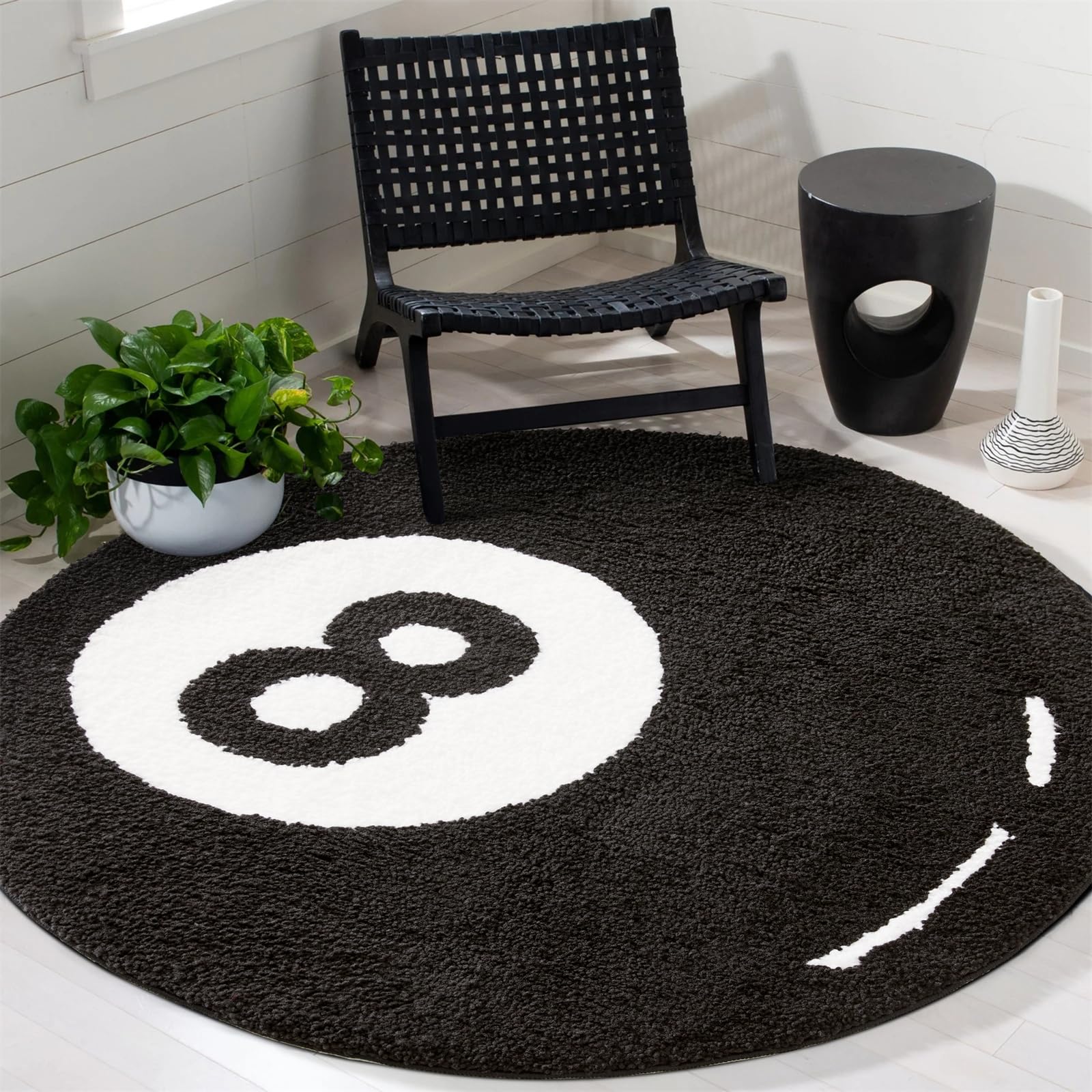 Estmy Black 8 Ball Rug, Cute Unique Cool Fun 3ft Round Area Rugs for Bedroom Bathroom Living Room Dorm Non Slip Washable Funky Aesthetic Bedroom Accent Floor Carpet, Funny Gift for Billiards Lovers